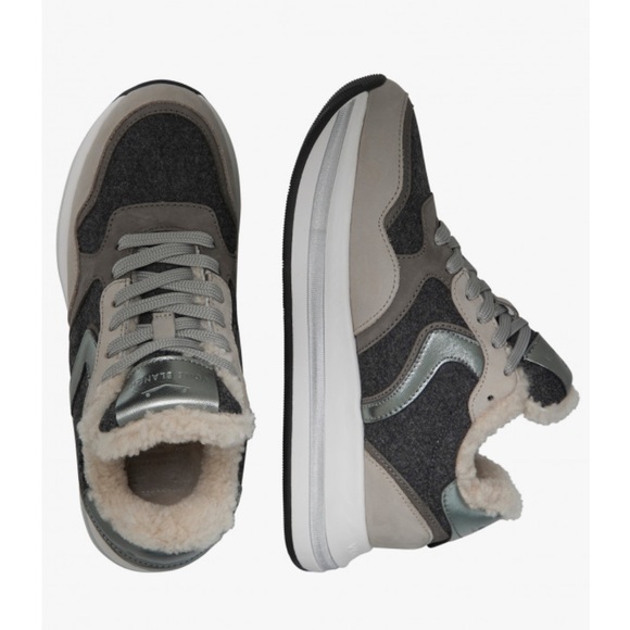 NWT VOILE BLANCHE MELANY FUR. Leather And Fabric Sneakers in Grey-Charcoal Grey - Picture 4 of 15